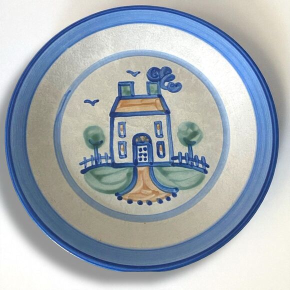 M.A. Hadley Pottery 11” Dinner Plate Vintage Signed Art Pottery FARM HOUSE - Picture 1 of 4